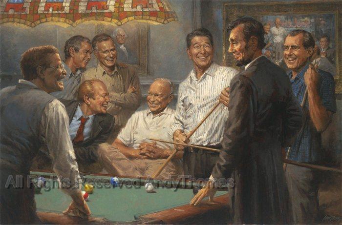 Wall Art: Callin' the Blue Print- US Presidents Playing Pool | Andy Thomas Art - Andy Thomas Designs