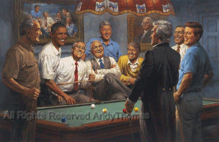 Wall Art: Callin' the Red Print - Democratic Presidents Playing Pool | Andy Thomas Artwork - Andy Thomas Designs