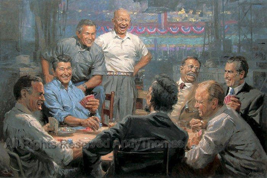 Wall Art: Grand Ol' Gang 10th Anniversary Edition Print - US Presidents Playing Poker | Andy Thomas - Andy Thomas Designs