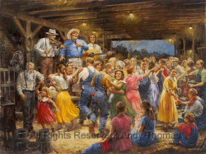 Wall Art: Barn Dance | 12x16 Canvas | Family Gathering | Dancing - Andy Thomas Designs